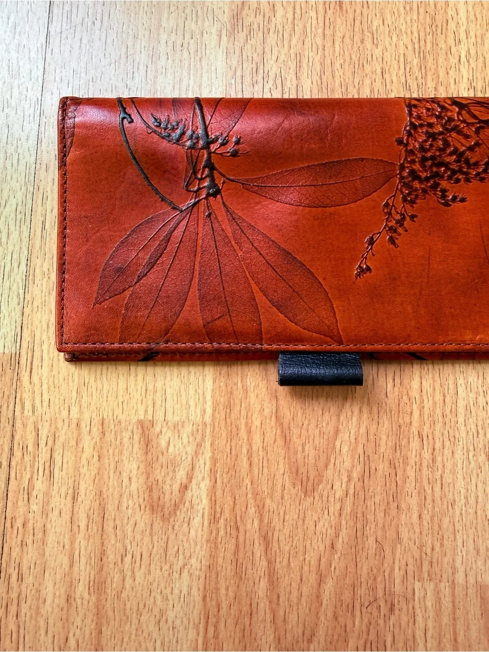 Handmade vintage floral embossed leather bifold wallet/checkbook